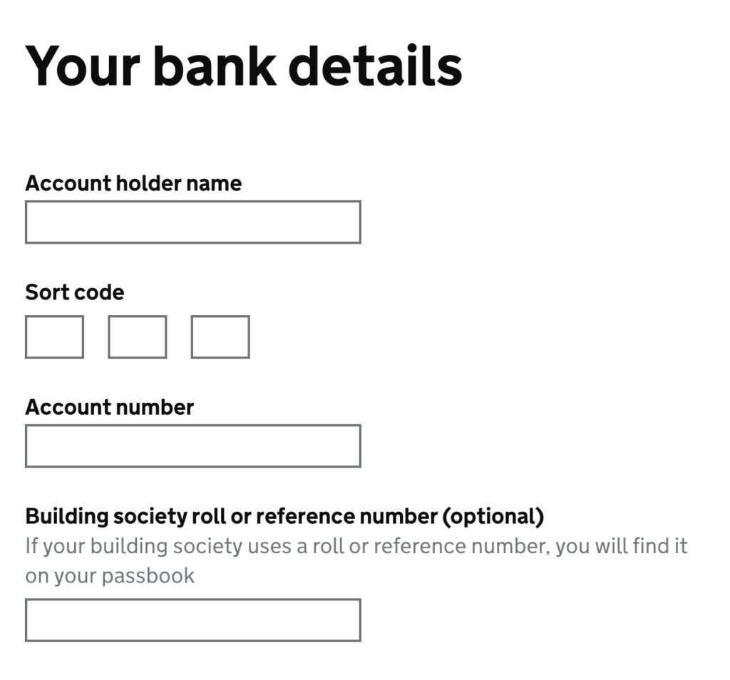 example - bank details screen